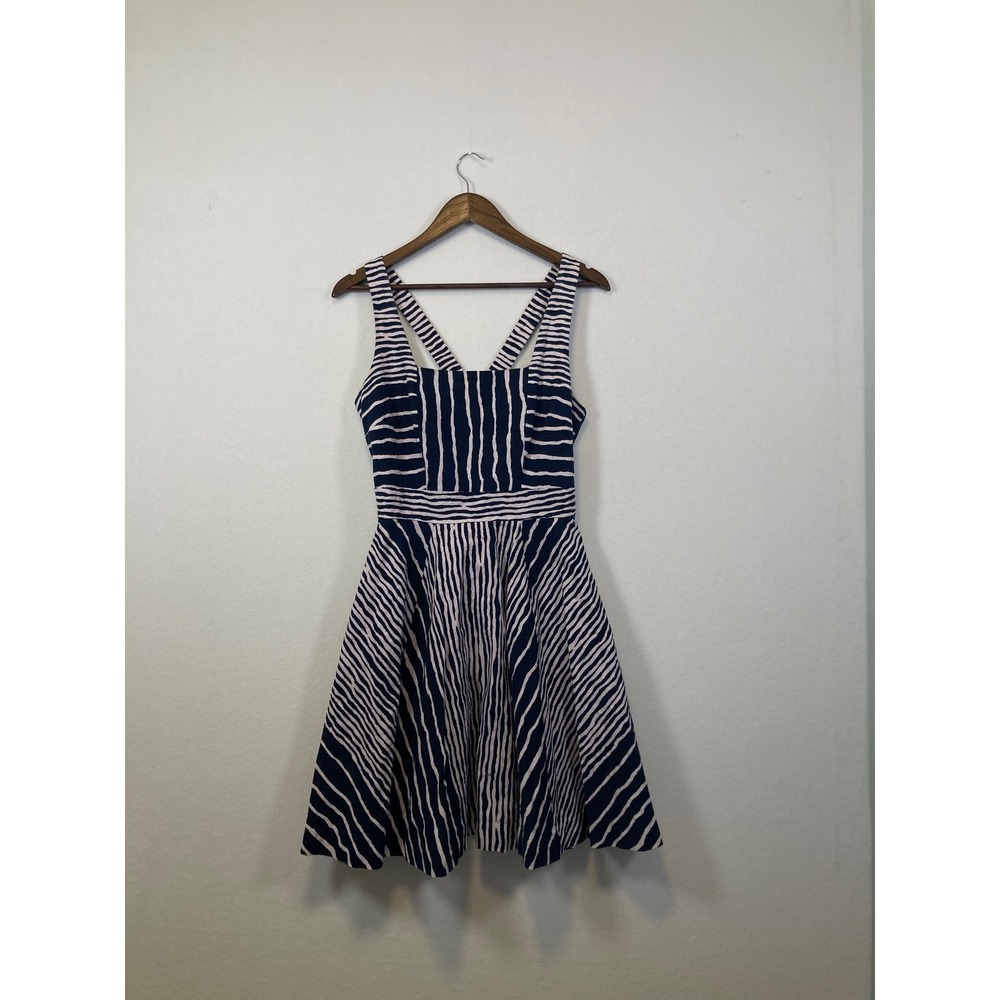 Eva Mendes New York Company‎ Navy Pink Stripe Fit Flare Dress Size 10